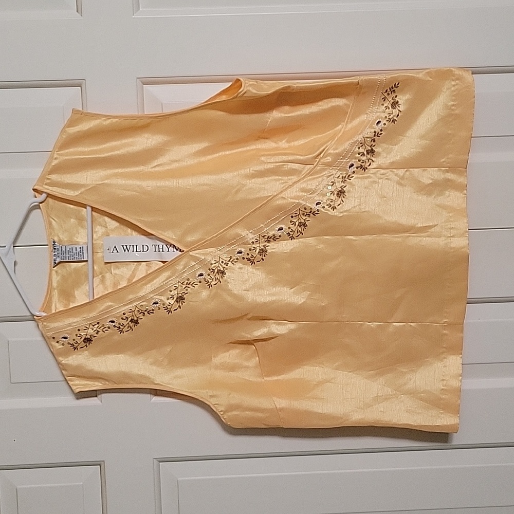 A Wild Thyme women's vintage yellow sleeveless faux wrap top sz 22